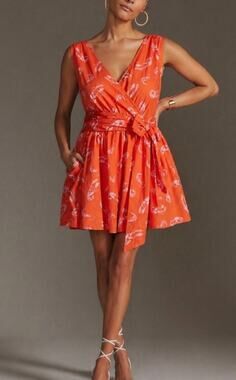 NWT Anthropologie Maeve Mainely Lobster Wrap Dress Sz. M